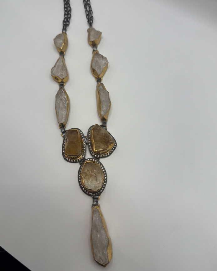 Rough Quartz in Citrine Gold-Pated Necklace