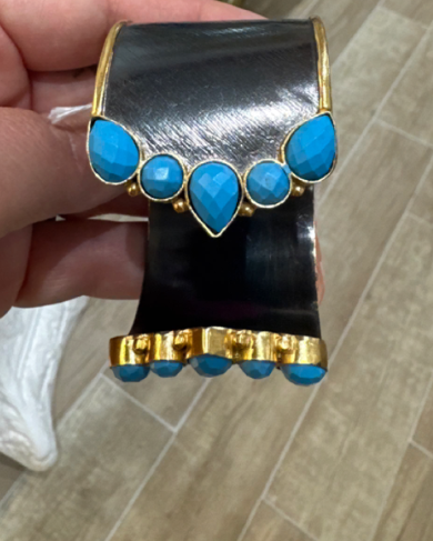 Brass and Rhodium Cuff with Turquoise Beads