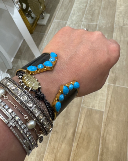 Brass and Rhodium Cuff with Turquoise Beads