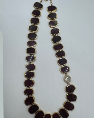Raw Garnet Slices with Polki Diamond Gold-Plated Necklace