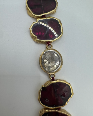 Raw Garnet Slices with Polki Diamond Gold-Plated Necklace
