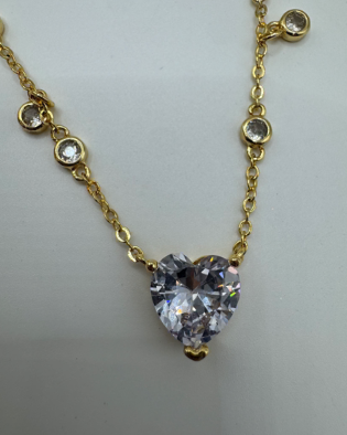 Gold CZ Hearts Teardrop Pendant necklace