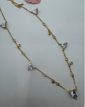 Gold CZ Hearts Teardrop Pendant necklace