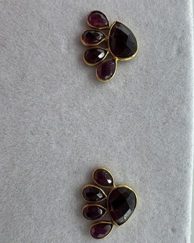 Garnet Stud Gold-Plated Earrings