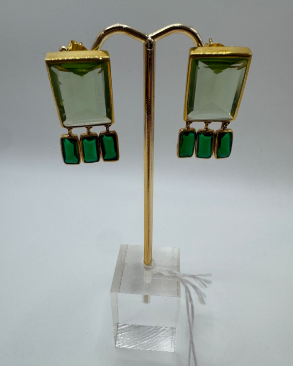 Gold-Plated Green Tourmaline and Quartz Earrings