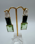 Gold-Plated Lab Grown Green Quartz with Pearl Earrings