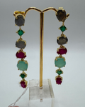 Gold-Plated Pink Fuchsia Onyx Labradorite Drop Earrings