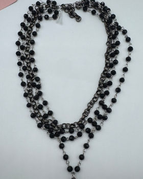 Triple Strand Glass Stone Necklace