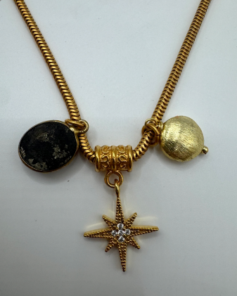 Gold, Pyrite & CZ Statement Necklace