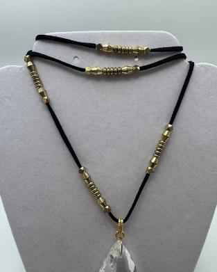 Suede, Crystal & Brass Beaded Necklace