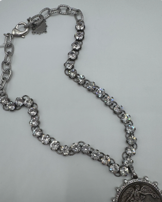 Oxidized Silver Crystal Necklace