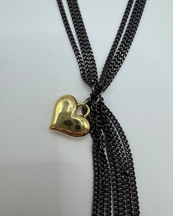 14K Gold Vermeil Multi-Chain Heart Fringe Necklace