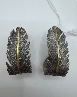 Handmade Two-Tone Silver Feather Earrings