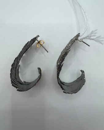 Handmade Two-Tone Silver Feather Earrings