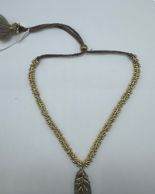 Gold Bead & Agate Adjustable Cord Necklace