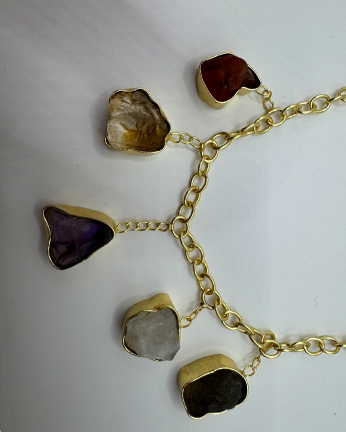 Citrine, Labradorite, Amethyst & Quartz Gold Necklace
