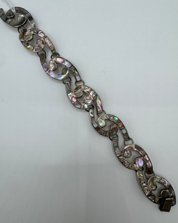 1950s Sterling Silver MOP Mexican Eagle Bracelet