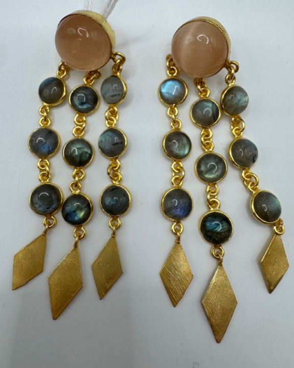 Labradorite & Peach Stone Statement Earrings