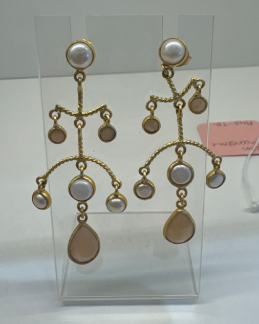 Peach, Moonstone & Pearl Chandelier Earrings
