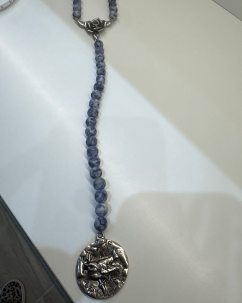 One-of-a-Kind Blue Bead & Silver Pendant Necklace