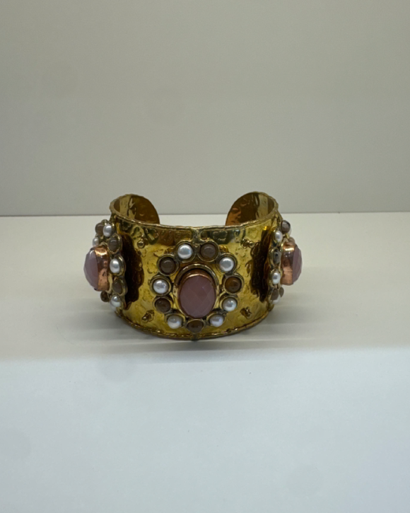 Gold Cuff with Pink & Lavender Stones