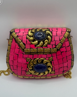 Pink & Fuchsia African Print Clutch with Gold Chain