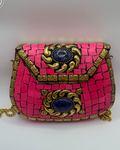 Pink & Fuchsia African Print Clutch with Gold Chain