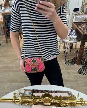 Pink & Fuchsia African Print Clutch with Gold Chain
