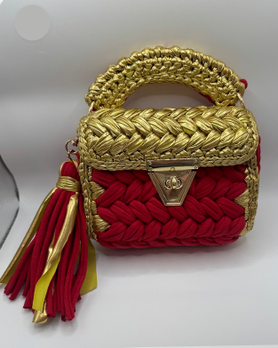 Red & Yellow Crocheted Bag with Tassel