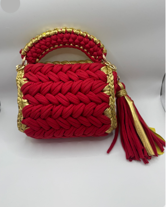 Red & Yellow Crocheted Bag with Tassel