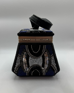 Black & Navy Mini Bag with Gold Clasp