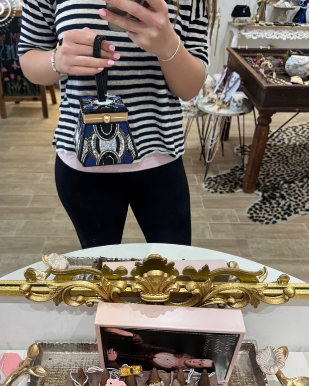 Black & Navy Mini Bag with Gold Clasp