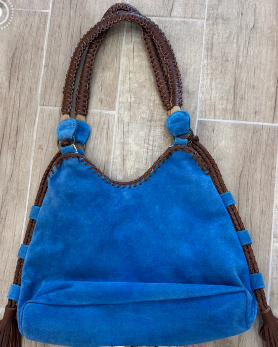 Blue Suede Embroidered Bag