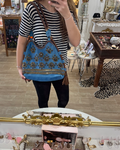 Blue Suede Embroidered Bag