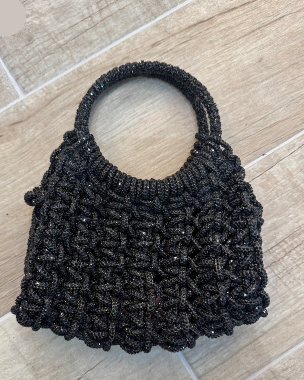 Black Macramé Knotted Tote Bag