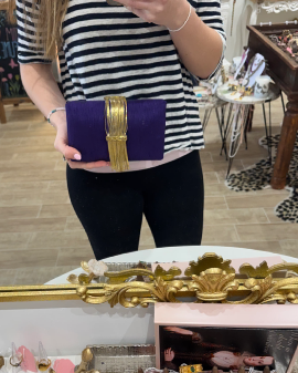 Simitri Purple Clutch with Gold Bar