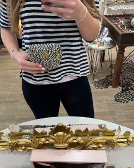 Black Beaded Half-Moon Clutch