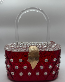 Red Velvet Box Bag with Gold Studs