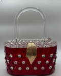 Red Velvet Box Bag with Gold Studs