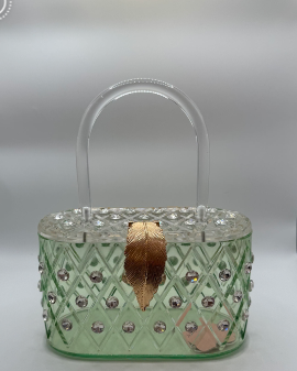 Green Acrylic Bag with Floral Details