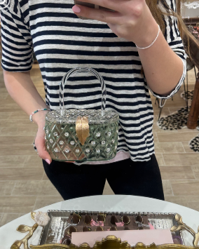 Green Acrylic Bag with Floral Details