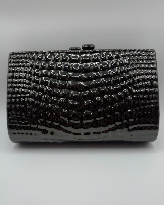 Black Croc-Pattern Clutch