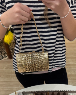 Gold & Champagne Croc-Pattern Clutch