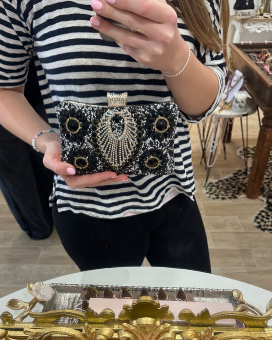 Black Embellished & Bejeweled Clutch