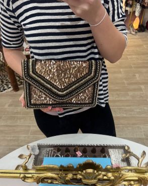 Gold & Black Beaded Embroidered Envelope Clutch