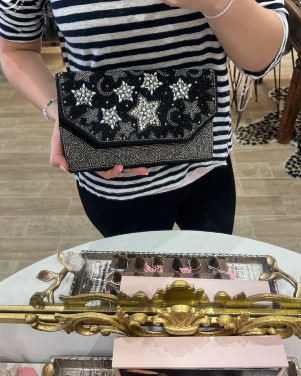 Gray & Silver Star Embellished Clutch