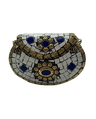 White Beaded Mosaic Purse with Colorful Stones