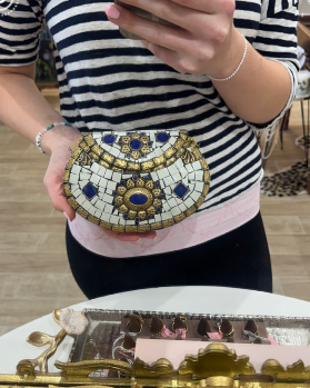White Beaded Mosaic Purse with Colorful Stones