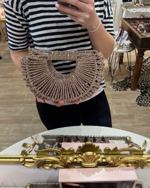 Brown Woven Rattan Fan-Shaped Bag
