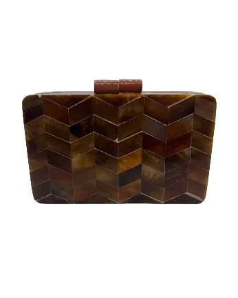 Brown Herringbone Box Clutch